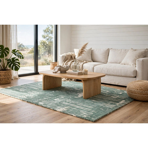 Cayo Medium Area Rug with Striped Abstract Patterns | Teal-White Polyester 5x7