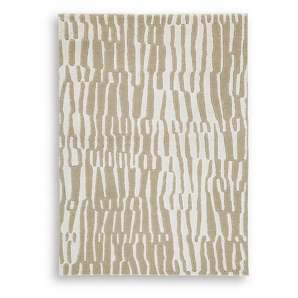 Bella Medium Area Rug with Beige-White Abstract Design | Wool Polyester 5x7