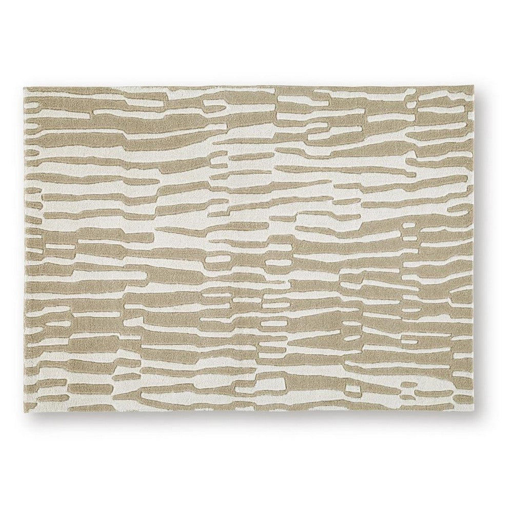 Bella Medium Area Rug with Beige-White Abstract Design | Wool Polyester 5x7