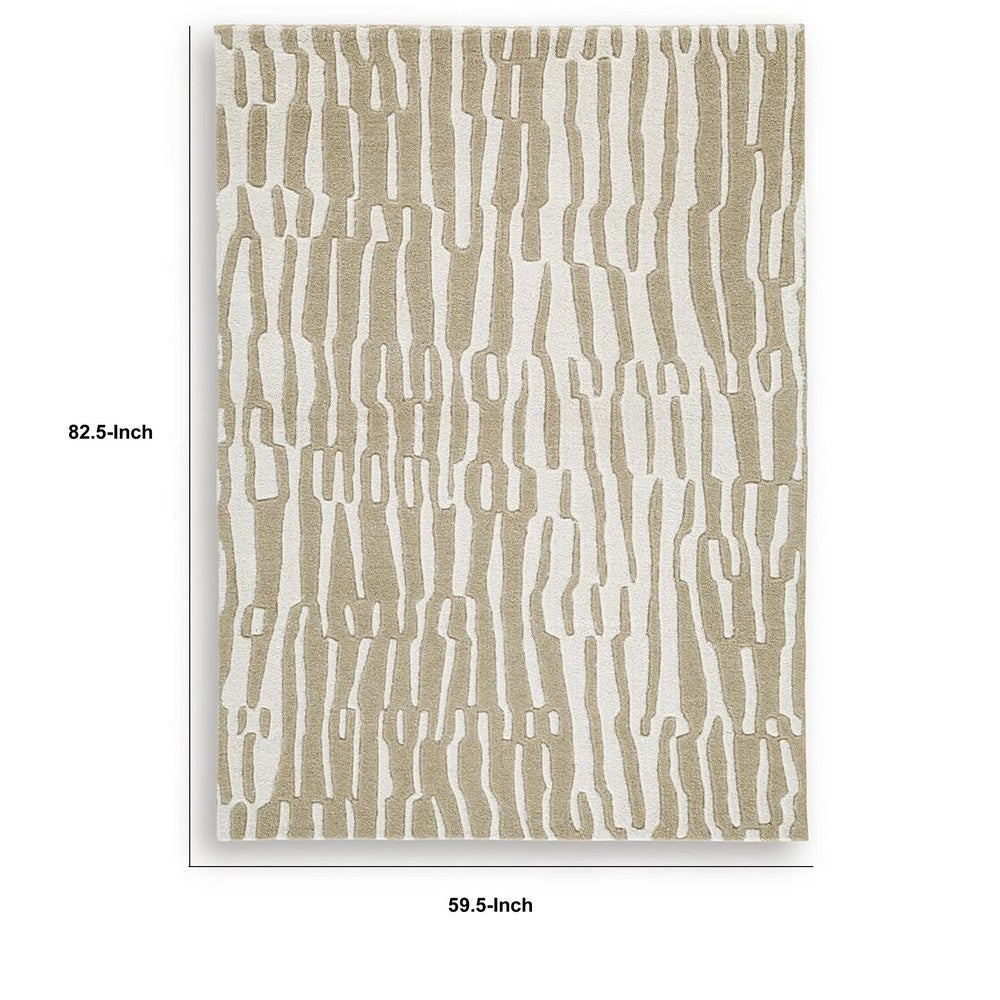 Bella Medium Area Rug with Beige-White Abstract Design | Wool Polyester 5x7