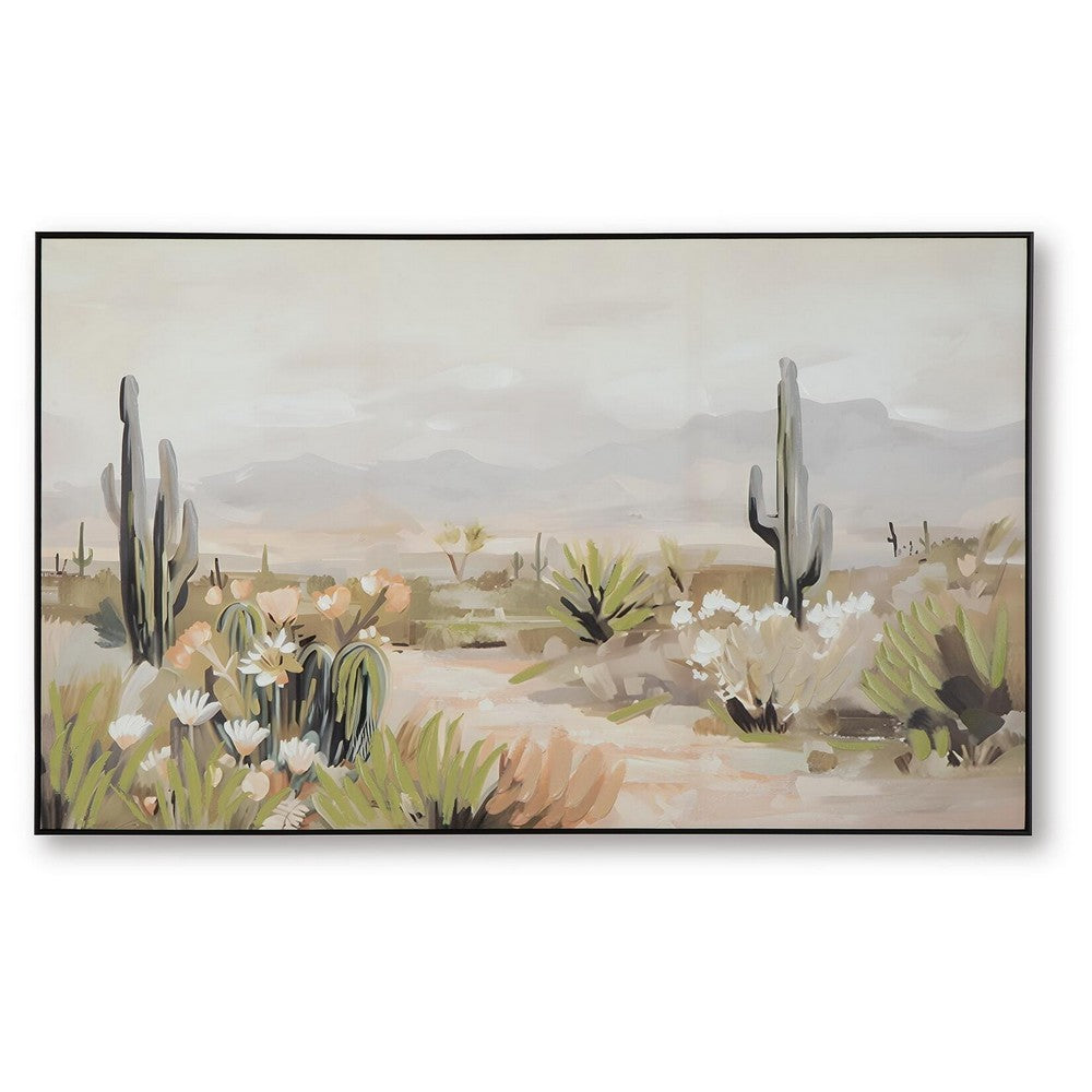 Sidd Desert-Bloom Wall Art with Black Framed Canvas | Neutral Hues 36x60