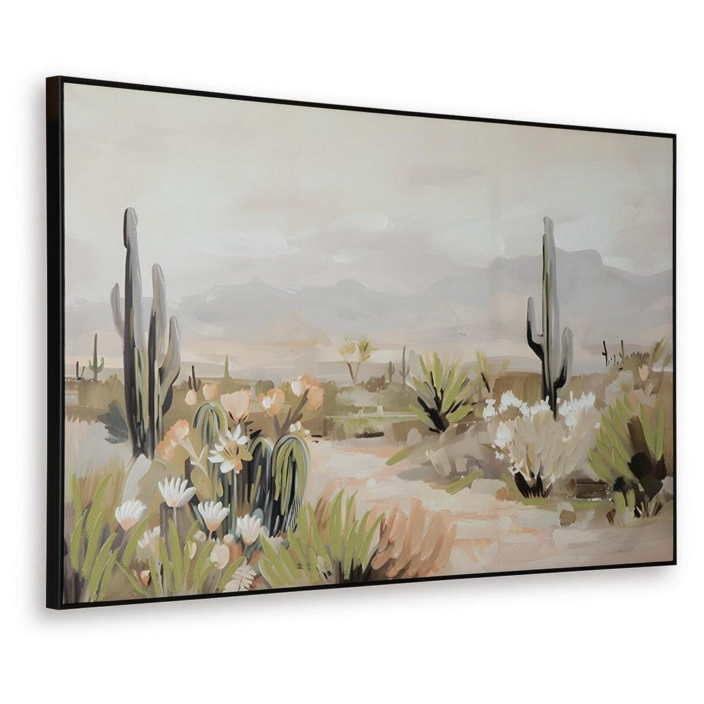 Sidd Desert-Bloom Wall Art with Black Framed Canvas | Neutral Hues 36x60