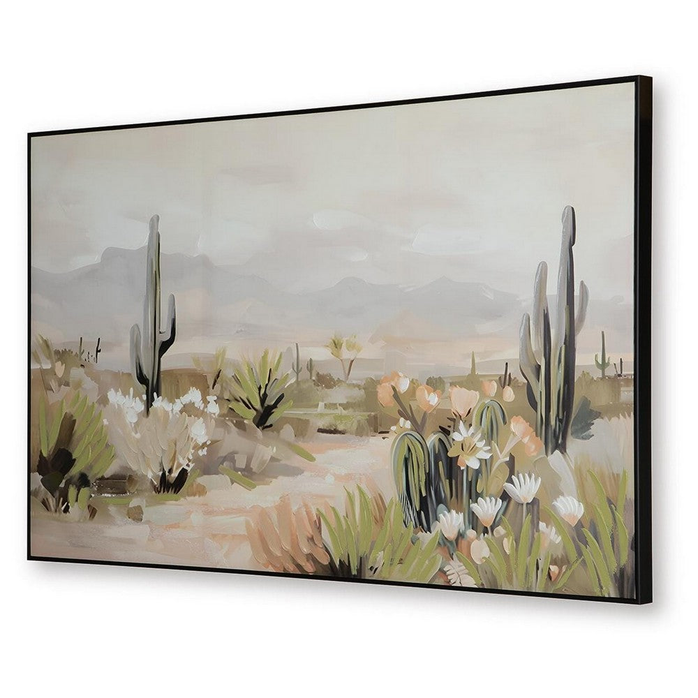 Sidd Desert-Bloom Wall Art with Black Framed Canvas | Neutral Hues 36x60