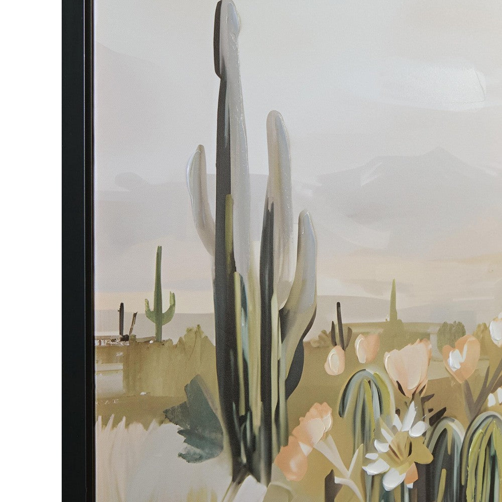 Sidd Desert-Bloom Wall Art with Black Framed Canvas | Neutral Hues 36x60