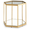 Veryl Accent Cocktail Table with Glass Top | Gold Hexagonal Metal Frame 18"