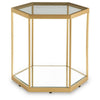Veryl Accent Cocktail Table with Glass Top | Gold Hexagonal Metal Frame 18"