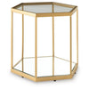 Veryl Accent Cocktail Table with Glass Top | Gold Hexagonal Metal Frame 18"