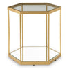 Veryl Accent Cocktail Table with Glass Top | Gold Hexagonal Metal Frame 18"