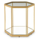 Veryl Accent Cocktail Table with Glass Top | Gold Hexagonal Metal Frame 18"