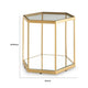 Veryl Accent Cocktail Table with Glass Top | Gold Hexagonal Metal Frame 18"