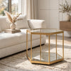 Veryl Accent Cocktail Table with Glass Top | Gold Hexagonal Metal Frame 18"