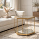 Veryl Accent Cocktail Table with Glass Top | Gold Hexagonal Metal Frame 18"