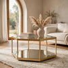 Veryl Accent Cocktail Table with Glass Top | Gold Hexagonal Metal Frame 18"