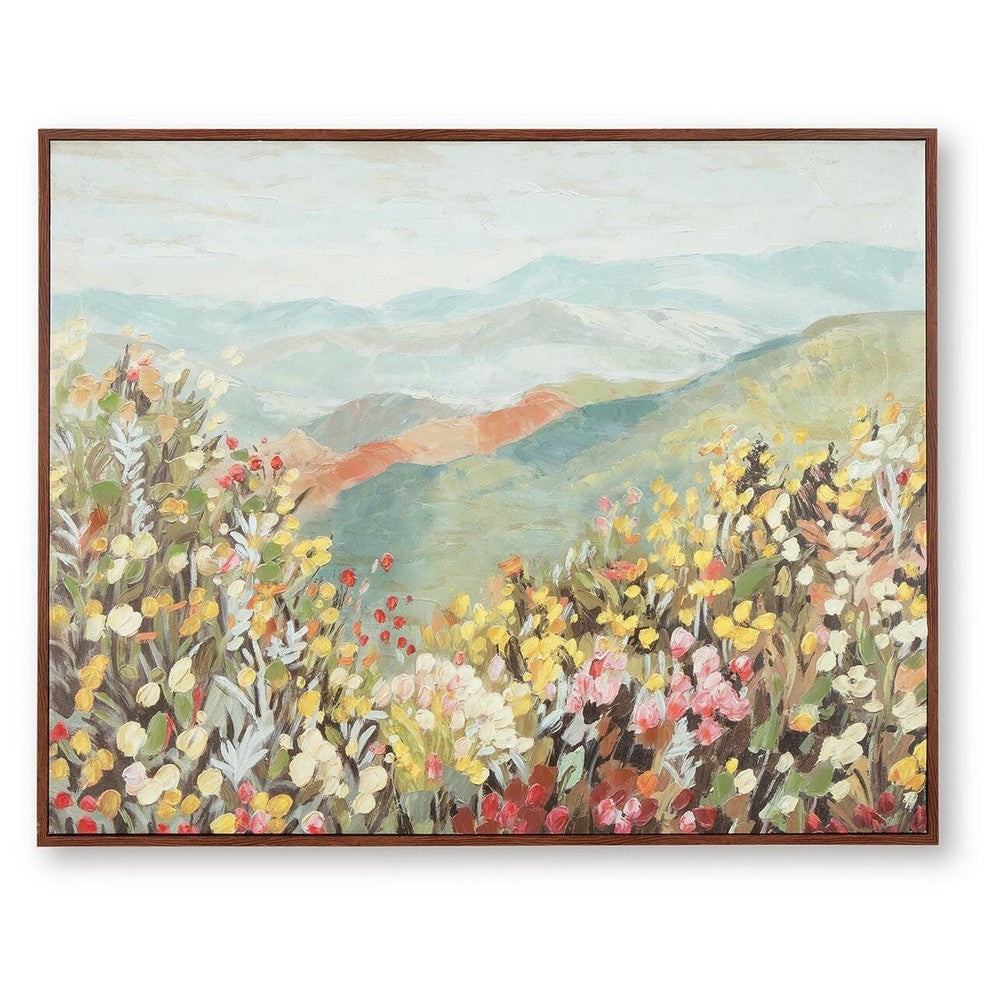 Prado Wall Art | Floral L&scape with Mountain View | Multicolor Canvas 40x50