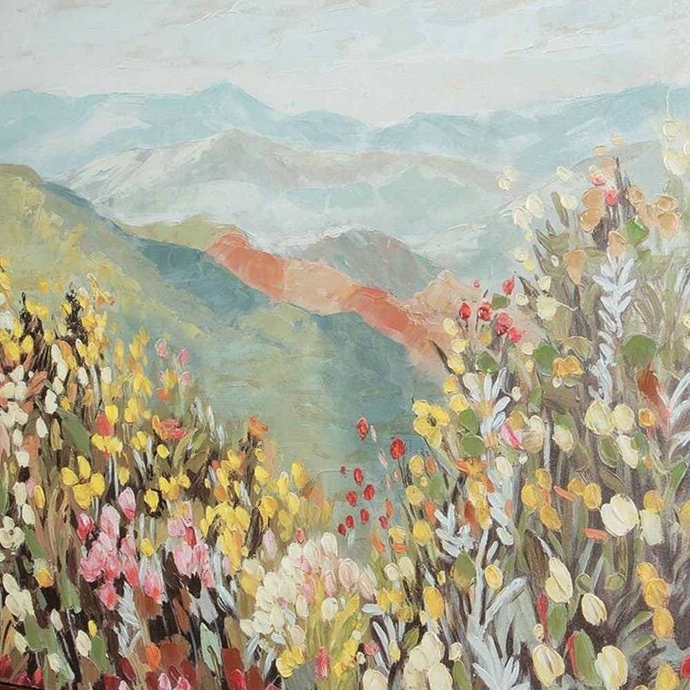 Prado Wall Art | Floral L&scape with Mountain View | Multicolor Canvas 40x50