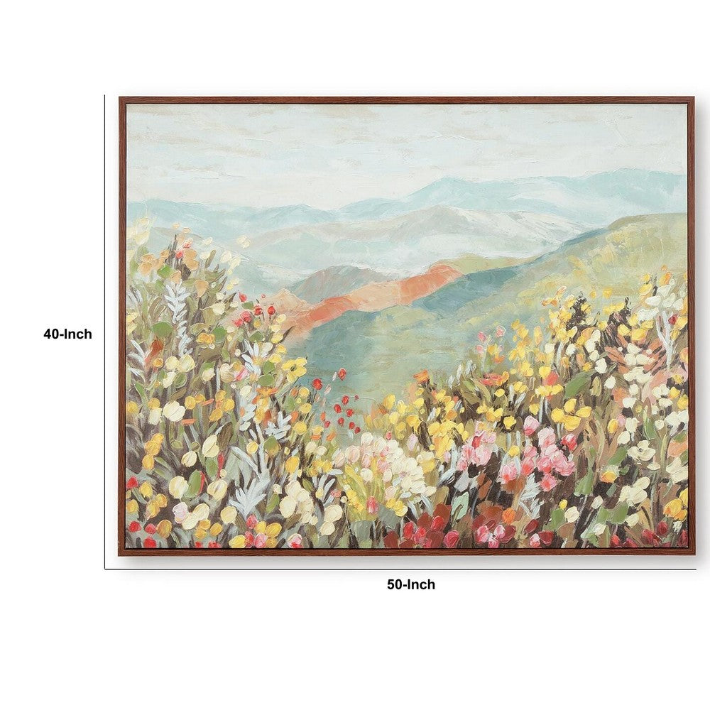 Prado Wall Art | Floral L&scape with Mountain View | Multicolor Canvas 40x50