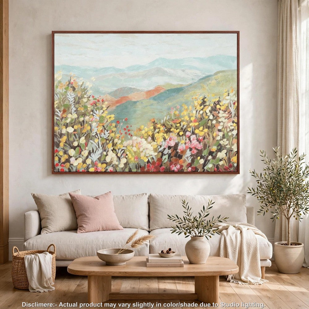 Prado Wall Art | Floral L&scape with Mountain View | Multicolor Canvas 40x50