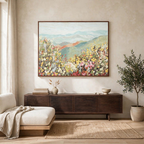 Prado Wall Art | Floral L&scape with Mountain View | Multicolor Canvas 40x50