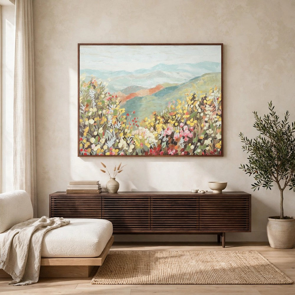 Prado Wall Art | Floral L&scape with Mountain View | Multicolor Canvas 40x50