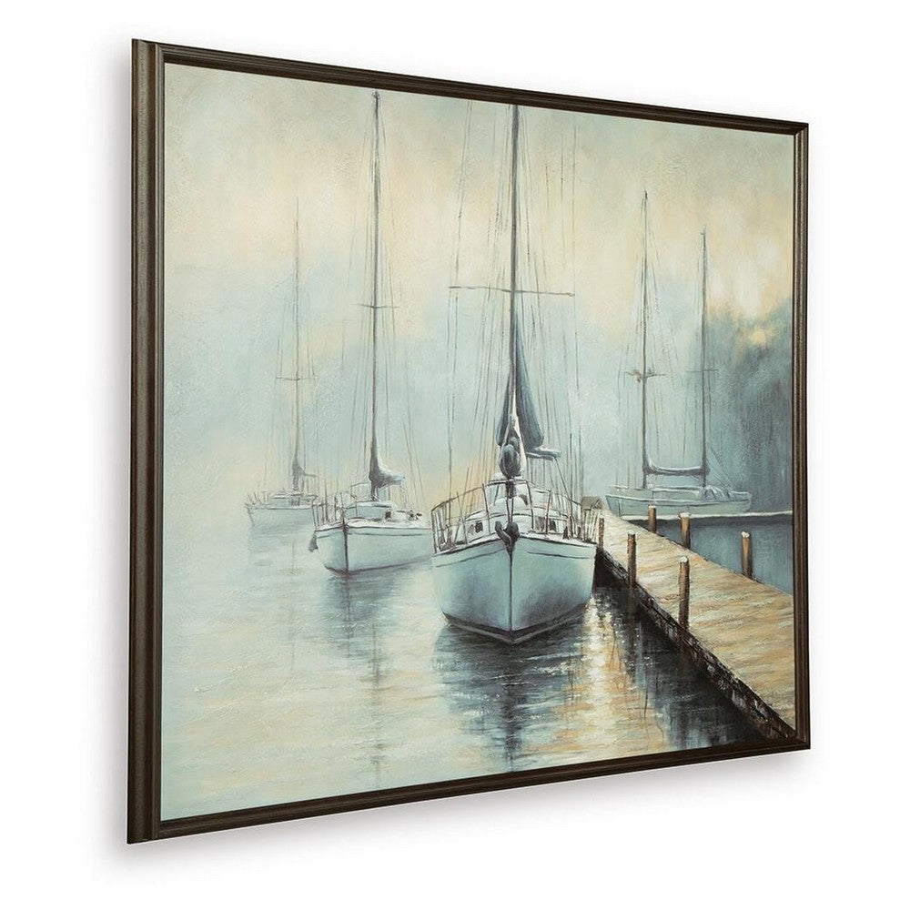 Barny Wall Art with Sailboat Design | Blue-Brown Gallery Framed Canvas 40x50