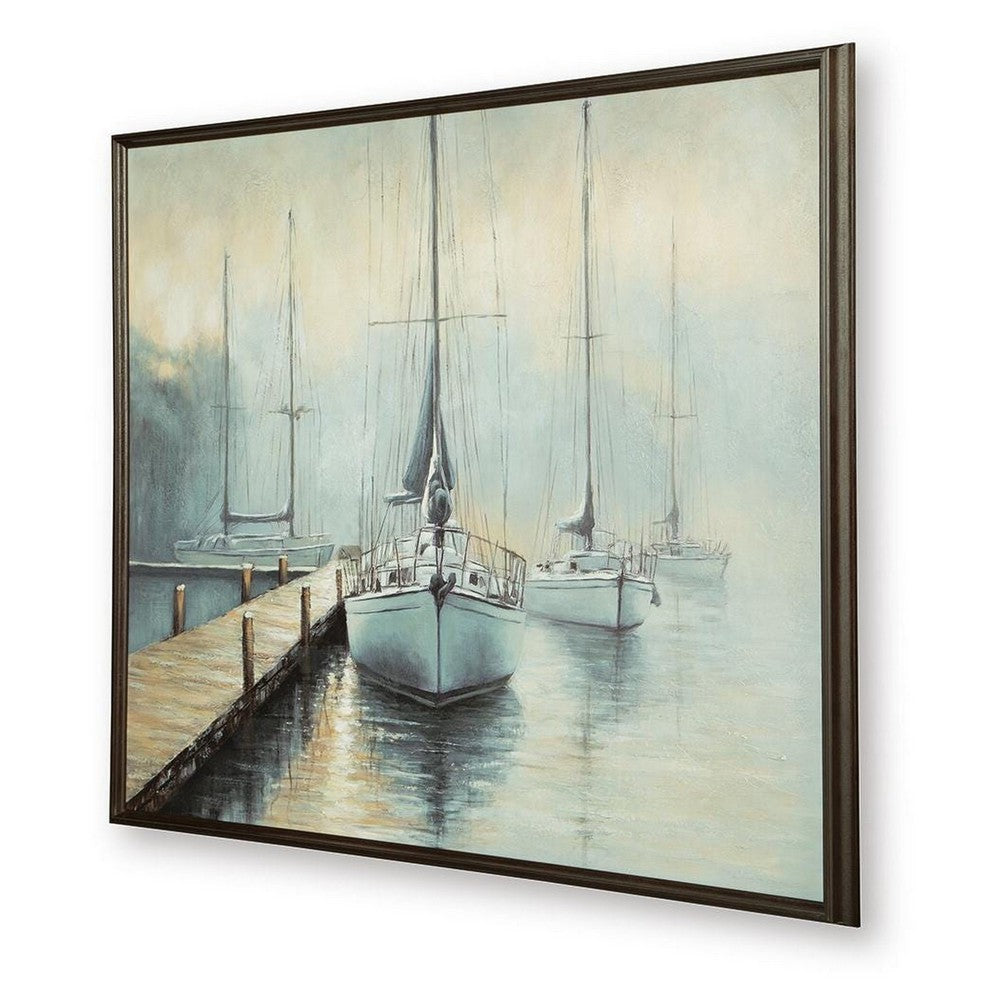 Barny Wall Art with Sailboat Design | Blue-Brown Gallery Framed Canvas 40x50