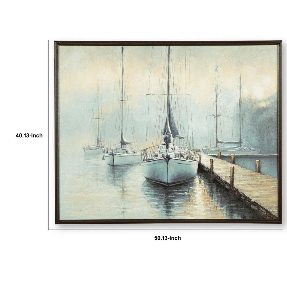 Barny Wall Art with Sailboat Design | Blue-Brown Gallery Framed Canvas 40x50