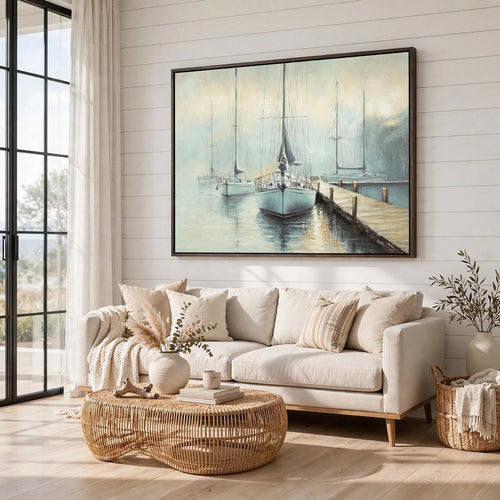 Barny Wall Art with Sailboat Design | Blue-Brown Gallery Framed Canvas 40x50
