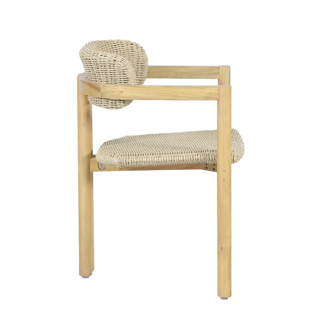 Seno Outdoor Chair Set of 2 | Curved Back | Beige Wicker Seat | Natural Wood