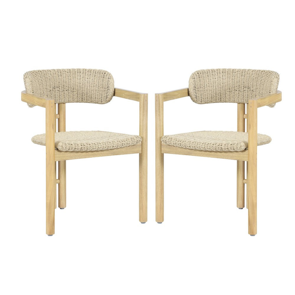 Seno Outdoor Chair Set of 2 | Curved Back | Beige Wicker Seat | Natural Wood