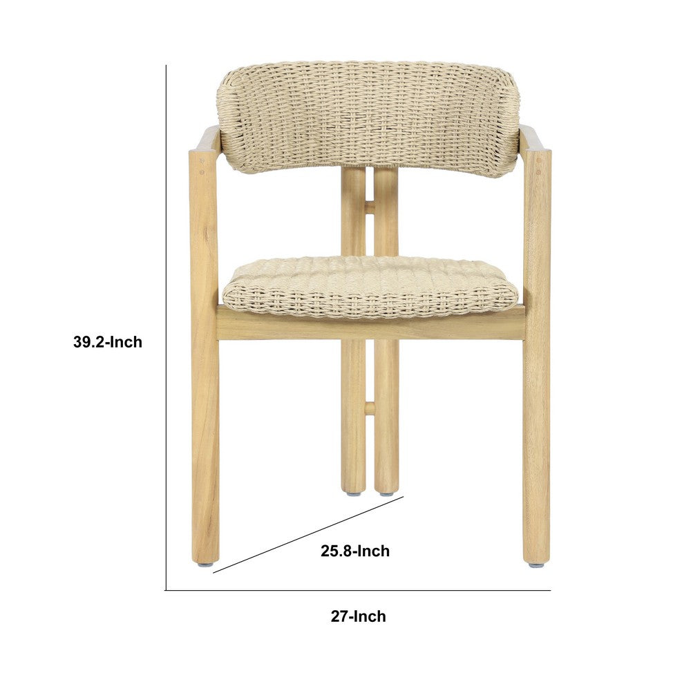 Seno Outdoor Chair Set of 2 | Curved Back | Beige Wicker Seat | Natural Wood