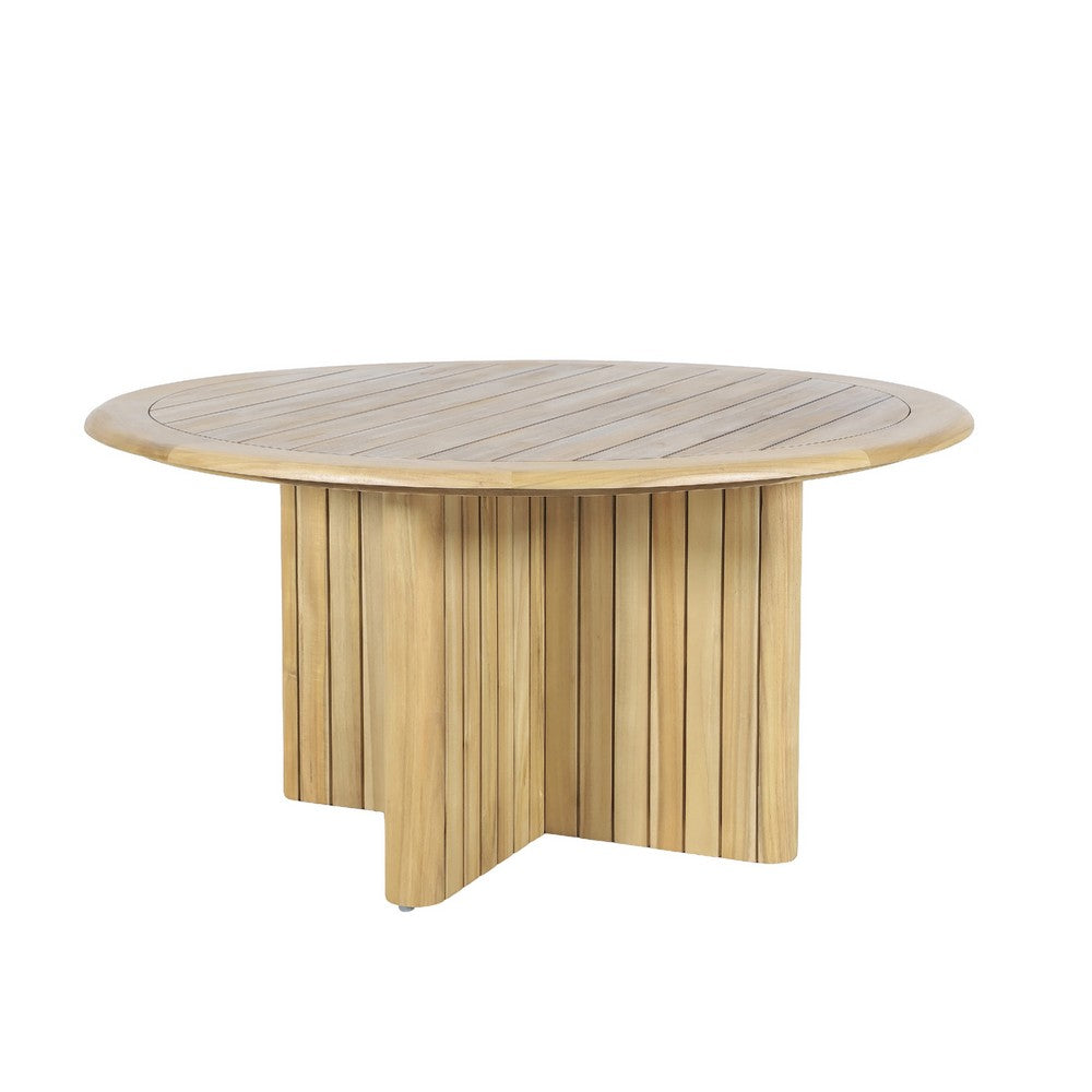 Seno Outdoor Round Dining Table | Slatted Design | Natural Brown 59"