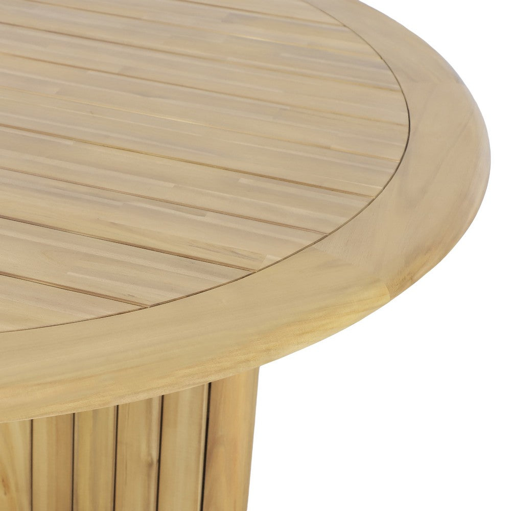 Seno Outdoor Round Dining Table | Slatted Design | Natural Brown 59"