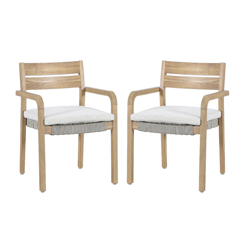 Arina Outdoor Dining Chair Set of 2 | Padded Seat | Gray Wicker | Brown