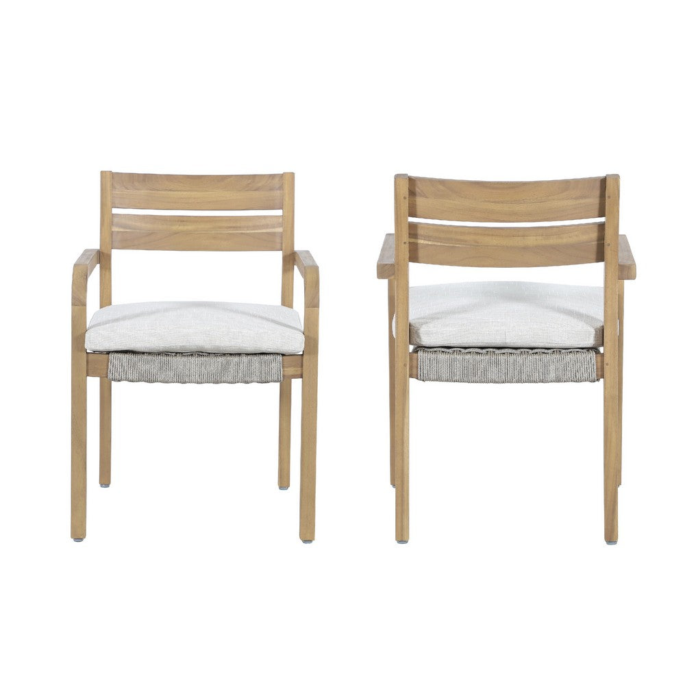Arina Outdoor Dining Chair Set of 2 | Padded Seat | Gray Wicker | Brown