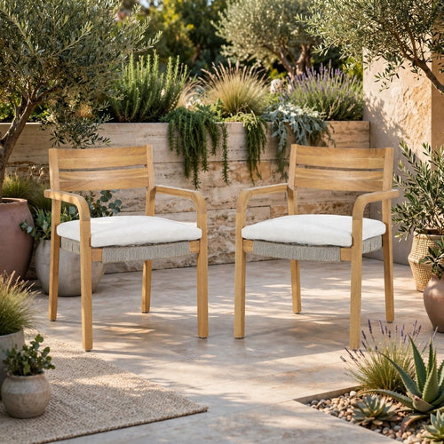 Arina Outdoor Dining Chair Set of 2 | Padded Seat | Gray Wicker | Brown