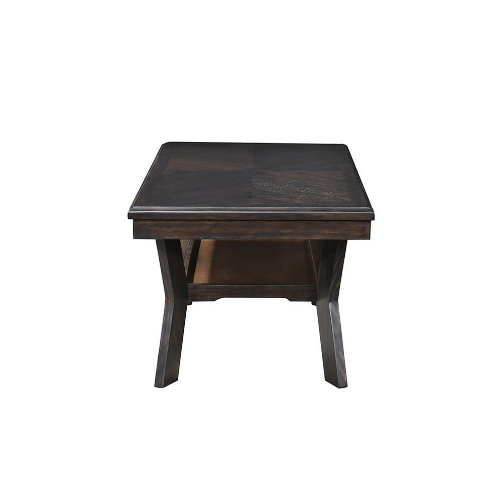 Gary 3pc Coffee Table & End Table Set | Open Shelf | Chevron Top | Brown
