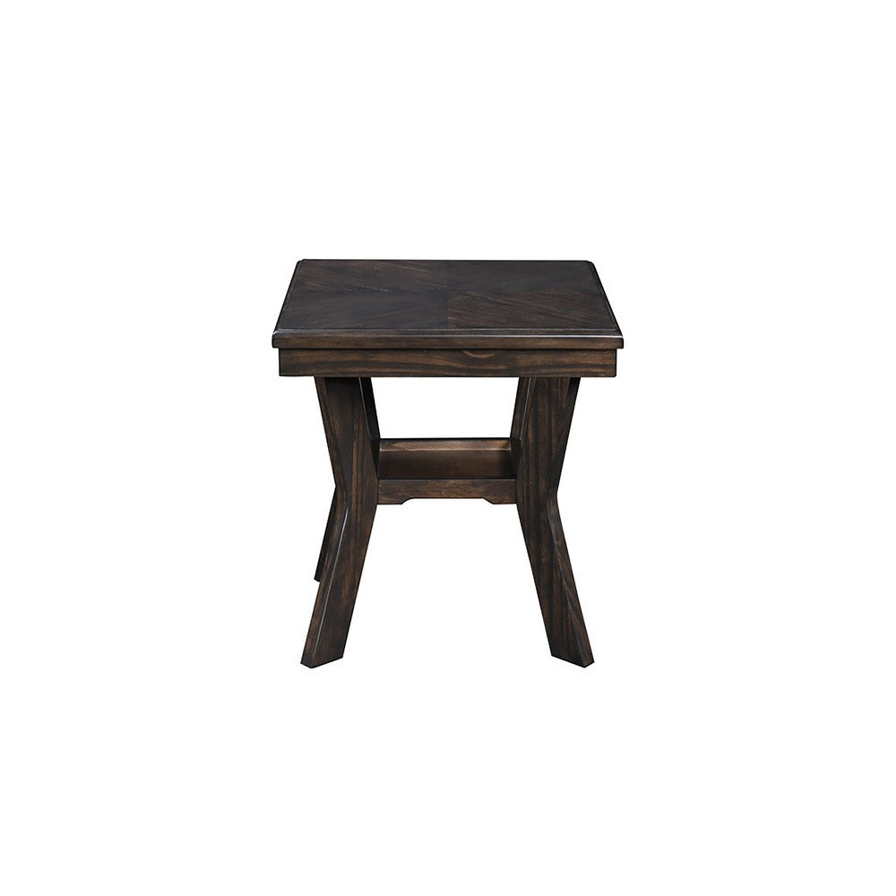 Gary 3pc Coffee Table & End Table Set | Open Shelf | Chevron Top | Brown