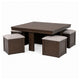 Pax 5pc Coffee Table w 4 Storage Ottoman | Gray Polyester Seat | Brown Wood