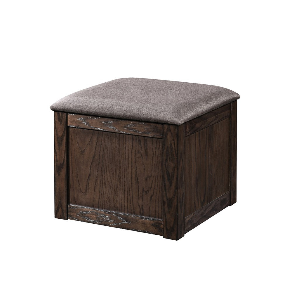 Pax 5pc Coffee Table w 4 Storage Ottoman | Gray Polyester Seat | Brown Wood