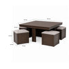 Pax 5pc Coffee Table w 4 Storage Ottoman | Gray Polyester Seat | Brown Wood