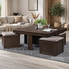 Pax 5pc Coffee Table w 4 Storage Ottoman | Gray Polyester Seat | Brown Wood