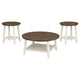 Ethy 3pc Round Coffee Table & End Table Set | Lower Shelf | Brown & White