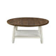 Ethy 3pc Round Coffee Table & End Table Set | Lower Shelf | Brown & White