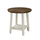 Ethy 3pc Round Coffee Table & End Table Set | Lower Shelf | Brown & White