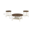 Ethy 3pc Round Coffee Table & End Table Set | Lower Shelf | Brown & White