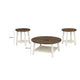 Ethy 3pc Round Coffee Table & End Table Set | Lower Shelf | Brown & White