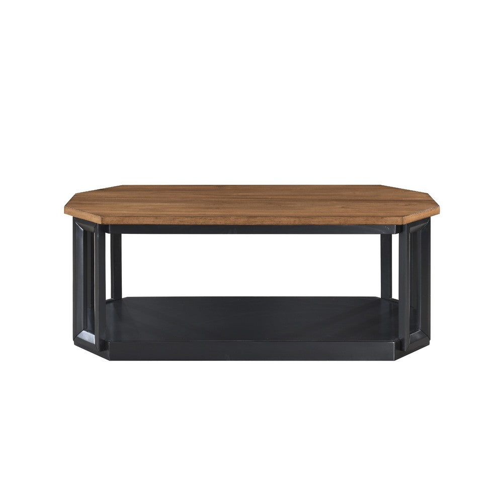Dany 3pc Coffee Table & End Table | Lower Shelf | Brown Top & Black Base