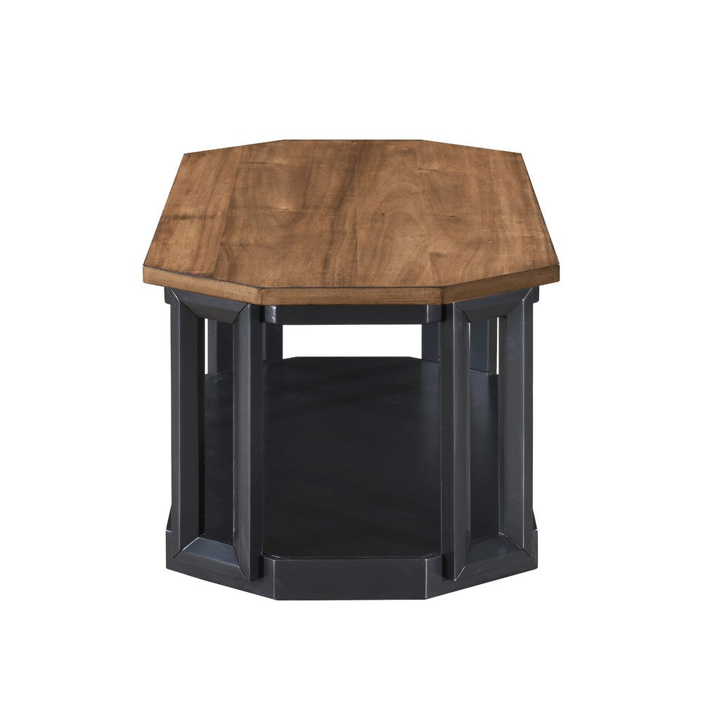 Dany 3pc Coffee Table & End Table | Lower Shelf | Brown Top & Black Base