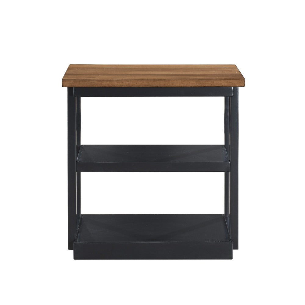 Dany 3pc Coffee Table & End Table | Lower Shelf | Brown Top & Black Base