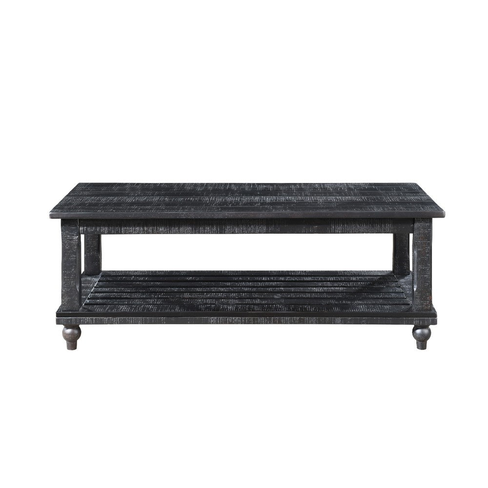 Jade 3pc Coffee Table & End Table | Slatted Shelf | Distress Black Bun Legs